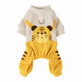 Tiger Print Knit Dog Jumpsuit with Full Leg Coverage and Leash Ring