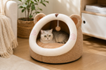 Plush Bear-Shaped Cat Bed with Cozy Enclosed Space and Hanging Toy