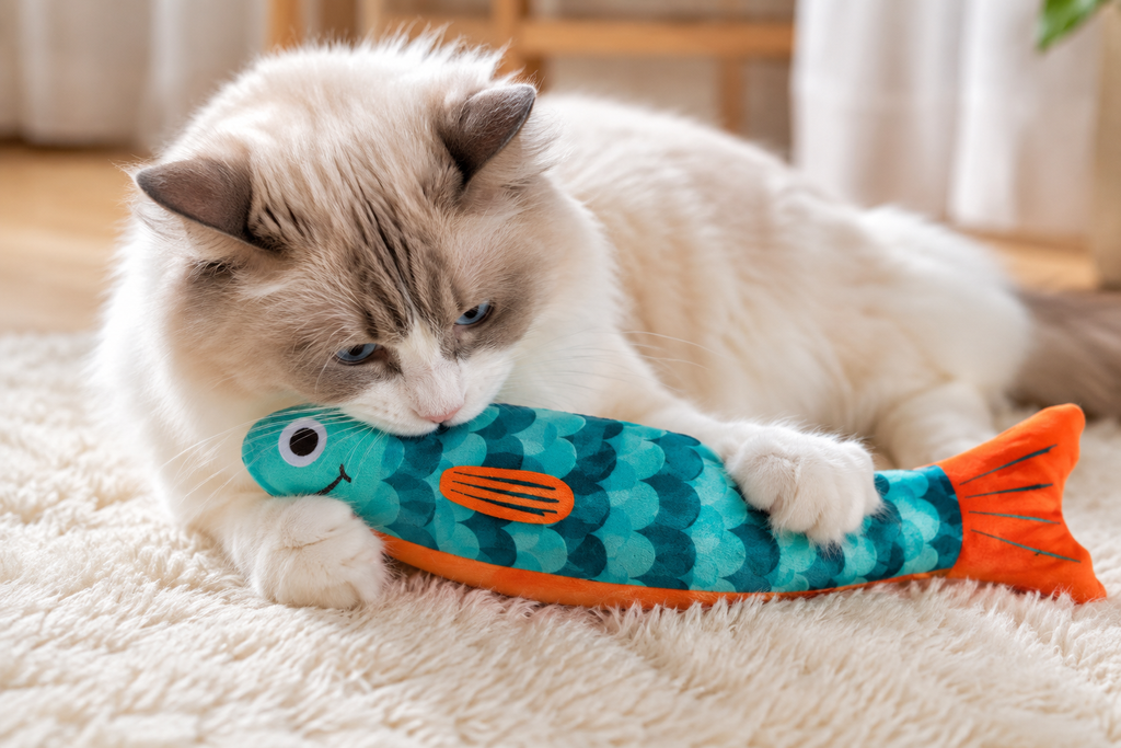 Interactive Plush Fish Cat Toy with Colorful Scales, Soft Fabric and Fun Play Design