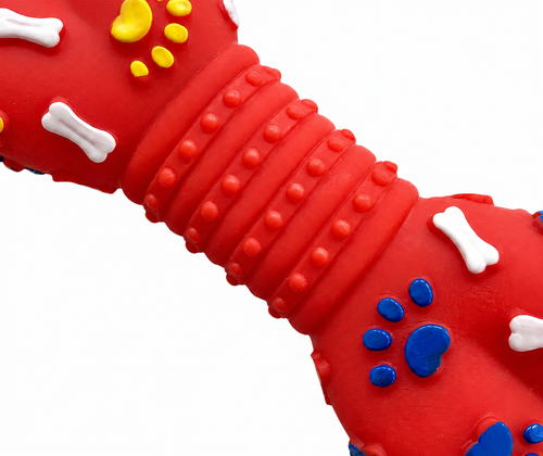 Durable Rubber Dog Chew Toy with Paw Prints, Bone Details and Textured Grip