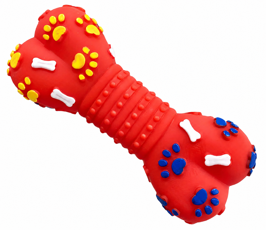 Durable Rubber Dog Chew Toy with Paw Prints, Bone Details and Textured Grip