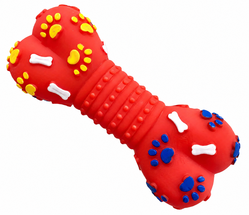 Durable Rubber Dog Chew Toy with Paw Prints, Bone Details and Textured Grip